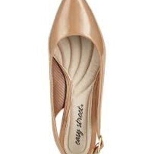 Easy Street Faye Nude Pointy Toe Sling Back Padded 2" Kitten Heel Pumps NWT 12W